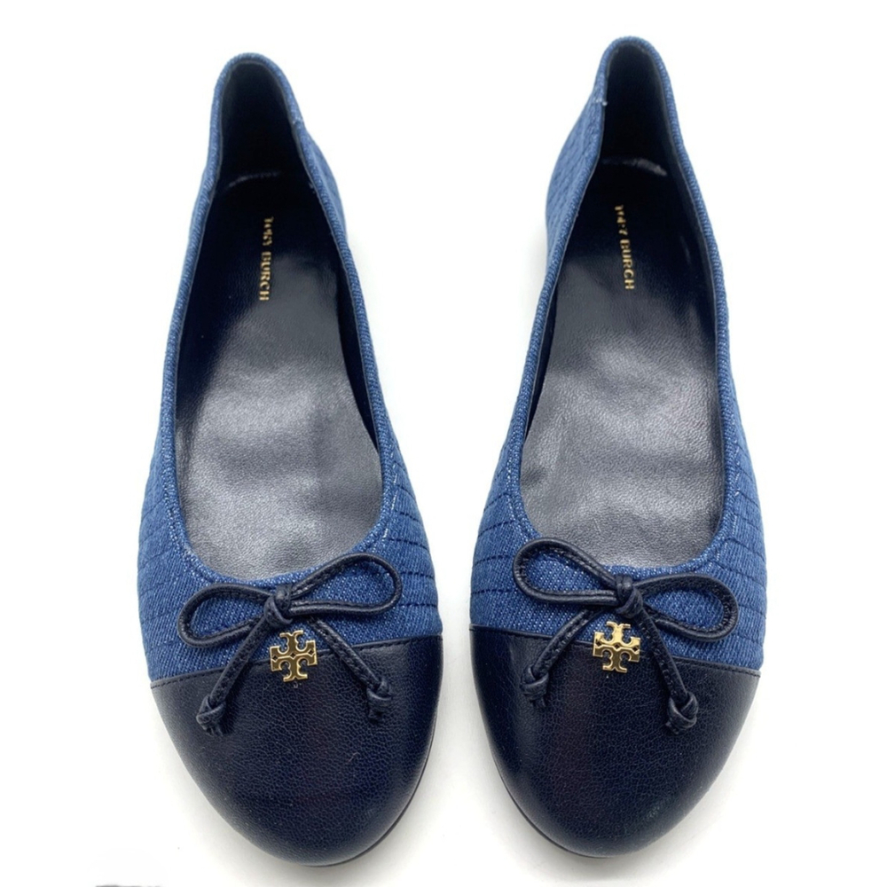 Tory Burch Navy and Black Loafers with Gold Logo